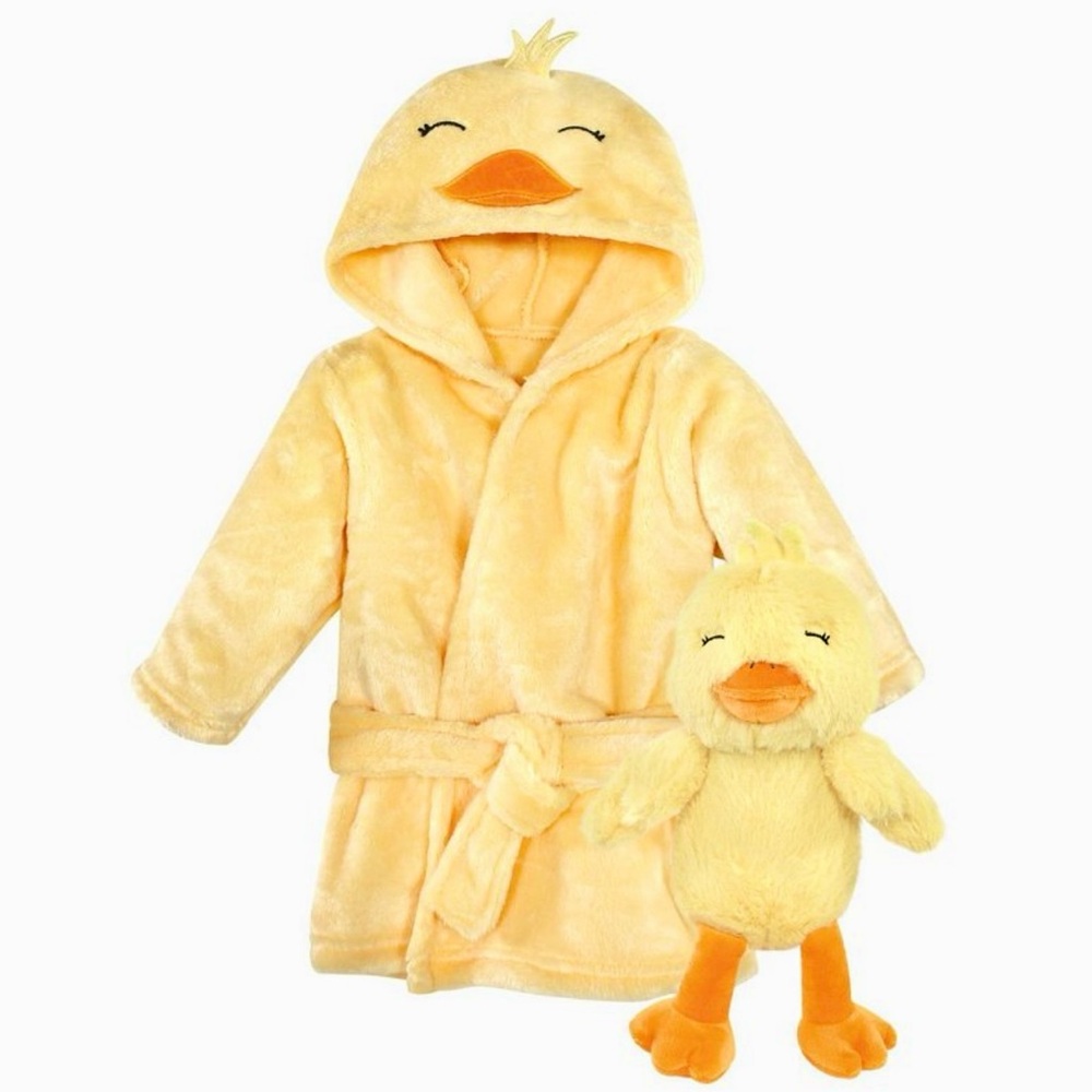 Hudson Baby Plush Bathrobe and Toy Set, Yellow Duck, One Size